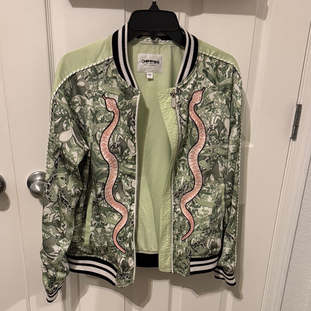 Guess Olive and Pink Patterned Bomber Jacket